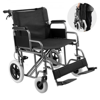 Wheelchair, Carbon Steel Transport Chair for Adults, Foldable Wheelchair with Detachable Armrest, Self-locking Brake, 24-Inch Wide Seat, 300lbs Weight Capacity, for the Disabled Move Freely
