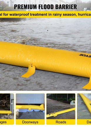 Flood Barrier, 24 ft Length x 6 in Height Sandbag Alternative, Water Barrier for Flooding with Great Waterproof Effect, Reusable PVC Water Diversion Tubes, Flood Barriers for Home, Door, Garage