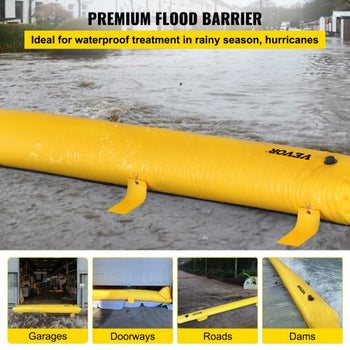 Flood Barrier, 24 ft Length x 6 in Height Sandbag Alternative, Water Barrier for Flooding with Great Waterproof Effect, Reusable PVC Water Diversion Tubes, Flood Barriers for Home, Door, Garage