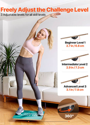 Balance Board, 360° Rotating Wobble Board Trainer for Adults 3-Level Adjustable, Wooden Balance Training Equipment, Slip-Resistant Surface for Core Workout, Standing Desk Exercise, Home Gym