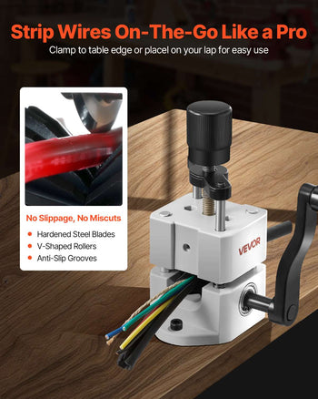 Manual Wire Stripping Machine, 0.06-1 in, Portable Copper Stripper with Hand Crank or Drill Powered, 64Mn Quenched Blades, 45# Steel Rollers, ABS & PC Wire Peeler, for Scrap Copper Recycling