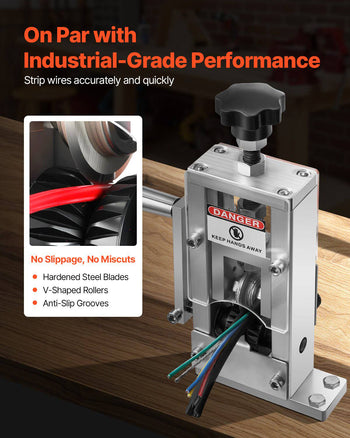 Manual Wire Stripping Machine, 0.06-1 in, Copper Stripper with Hand Crank or Drill Powered, 64Mn Quenched Blades, 45# Steel Rollers, Aluminum Alloy Frame Wire Peeler, for Scrap Copper Recycling