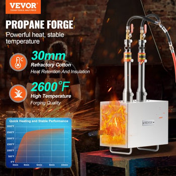 Portable Propane Forge, 2 Burner Farrier Forge, 2600? Tool and Knife Making Blacksmithing Gas Forge, Large Capacity Square Stainless Steel Gas Forging Tools and Equipment for Metal Forging