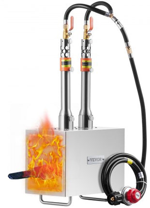 Portable Propane Forge, 2 Burner Farrier Forge, 2600? Tool and Knife Making Blacksmithing Gas Forge, Large Capacity Square Stainless Steel Gas Forging Tools and Equipment for Metal Forging