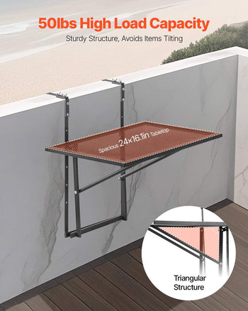 Balcony Hanging Table, 19 x 24 in Metal Folding Balcony Railing Table, Outdoor Balcony Bar Table for Railings, 5-Level Adjustable, Fit Railing from 1" to 4.7", Serving Table for Patio & Deck