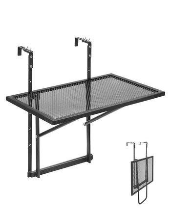 Balcony Hanging Table, 19 x 24 in Metal Folding Balcony Railing Table, Outdoor Balcony Bar Table for Railings, 5-Level Adjustable, Fit Railing from 1" to 4.7", Serving Table for Patio & Deck