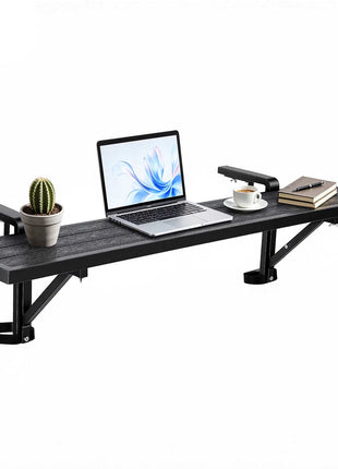 Balcony Hanging Table 49" x 9.4" 60 lbs Balcony Railing Bar Table, for Outdoor Patio Garden Deck Use, Fits 1"-2.6" Rails, Adjustable Bracket Spacing, Durable Wood-Plastic Composite Material