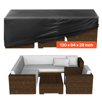 Patio Furniture Cover, 420D Heavy Duty Waterproof Outdoor Dining Table and Chairs Cover, Large Rectangular Patio Table Covers with Air Vent for All Weather, 130L x 84W x 28H inch, Black