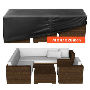 Patio Furniture Cover, 420D Heavy Duty Waterproof Outdoor Dining Table and Chairs Cover, Large Rectangular Patio Table Covers with Air Vent for All Weather, 74L x 47W x 28H inch, Black