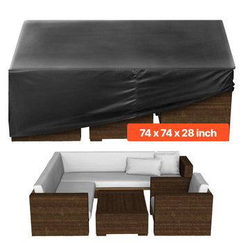 Patio Furniture Cover, 420D Heavy Duty Waterproof Outdoor Dining Table and Chairs Cover, Large Squre Patio Table Covers with Air Vent for All Weather, 74L x 74W x 28H inch, Black