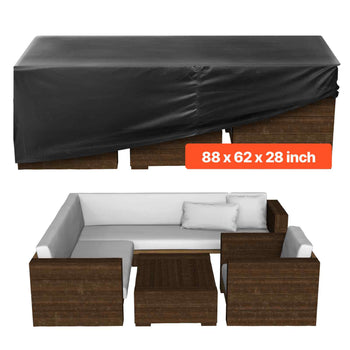 Patio Furniture Cover, 420D Heavy Duty Waterproof Outdoor Dining Table and Chairs Cover, Large Rectangular Patio Table Covers with Air Vent for All Weather, 88L x 62W x 28H inch, Black