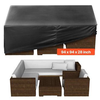 Patio Furniture Cover, 420D Heavy Duty Waterproof Outdoor Dining Table and Chairs Cover, Large Squre Patio Table Covers with Air Vent for All Weather, 94L x 94W x 28H inch, Black
