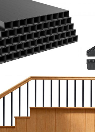 125 Pack Deck Balusters, 3/4 in Square x 26 in Long Aluminum Railing Spindles, Hollow Metal Decking Stair Balusters with Connectors, Screws, for Deck, Porch & Staircase Railing Fence, Black