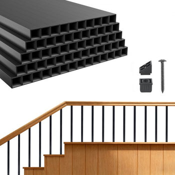 125 Pack Deck Balusters, 3/4 in Square x 26 in Long Aluminum Railing Spindles, Hollow Metal Decking Stair Balusters with Connectors, Screws, for Deck, Porch & Staircase Railing Fence, Black
