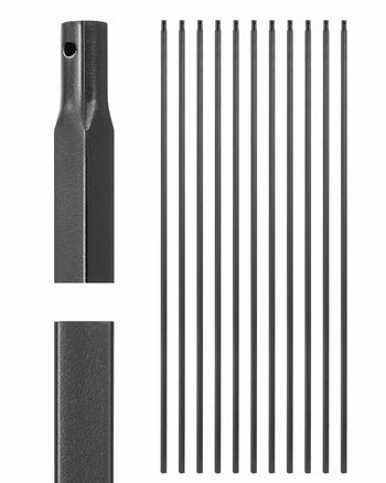 Staircase Balusters 11 Pack, 44 Inch Durable Carbon Steel Stair Balusters, 0.5 Inch Indoor Square Metal Spindle Railing, Corrosion-Proof Hollow Deck Railing with Pre-Drilled Holes, Matte Black