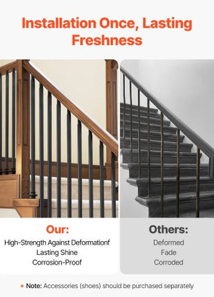Staircase Balusters 31 Pack, 44 Inch Durable Carbon Steel Stair Balusters, 0.5 Inch Indoor Square Metal Spindle Railing, Corrosion-Proof Hollow Deck Railing with Pre-Drilled Holes, Matte Black