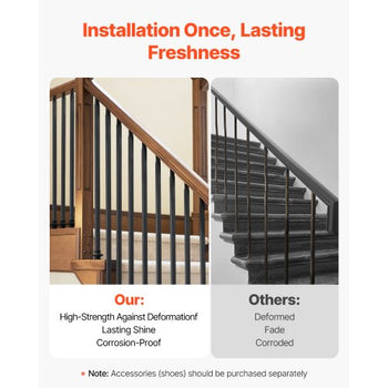 Staircase Balusters 31 Pack, 44 Inch Durable Carbon Steel Stair Balusters, 0.5 Inch Indoor Square Metal Spindle Railing, Corrosion-Proof Hollow Deck Railing with Pre-Drilled Holes, Matte Black