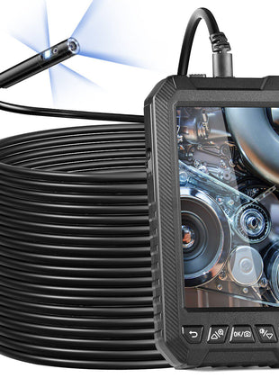 Endoscope Camera with Light, Triple Lens Borescope with 49.2FT Semi-Rigid Cable, 5" Screen 1080P Inspection Camera, 8 + 2 LED Lights, IP67 Waterproof Snake Camera for Auto, Plumbing (32GB Card)