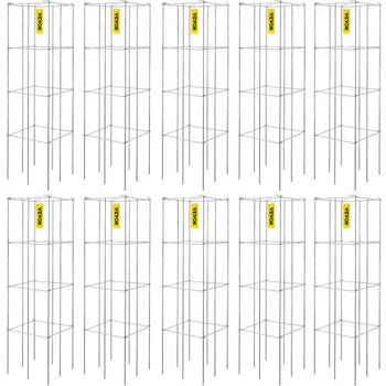 Tomato Cages, 11.8\" x 11.8\" x 46.1\", 10 Packs Square Plant Support Cages, Silver PVC-Coated Steel Tomato Towers for Climbing Vegetables, Plants, Flowers, Fruits