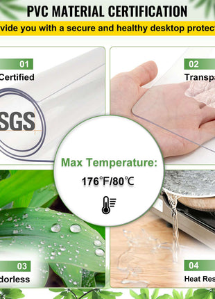 Plastic Table Cover 36 x 60 Inch, 2 mm Thick Clear Table Protector, Rectangle Clear Desk Mat, Waterproof & Easy Cleaning for Office Dresser Night Stand