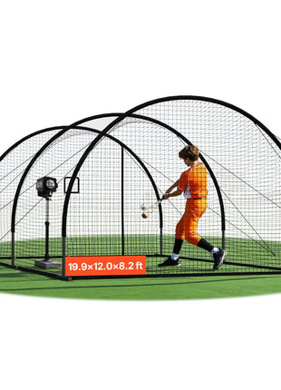 Baseball Batting Cage, 19.9 x 12.0 x 8.2 FT Freestanding Portable Batting Cage, Hitting Cages with 30-Ply Knotted HDPE & Pitching Machine Opening, Battings Cages Netting for Indoor Outdoor