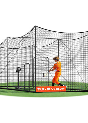 Baseball Batting Cage, 35.0 x 10.5 x 10.2 FT Freestanding Portable Batting Cage, Hitting Cages with 45-Ply Knotted HDPE & Long Positioning Ropes, Battings Cages Netting for Indoor Outdoor