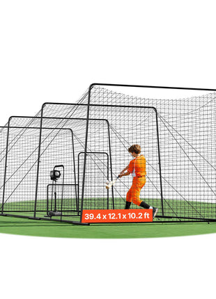 Baseball Batting Cage, 39.4 x 12.1 x 10.2 FT Freestanding Portable Batting Cage, Hitting Cages with 45-Ply Knotted HDPE & Long Positioning Ropes, Battings Cages Netting for Indoor Outdoor
