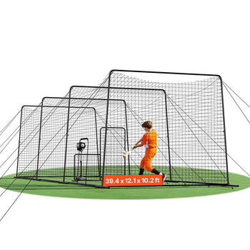 Baseball Batting Cage, 39.4 x 12.1 x 10.2 FT Freestanding Portable Batting Cage, Hitting Cages with 45-Ply Knotted HDPE & Long Positioning Ropes, Battings Cages Netting for Indoor Outdoor