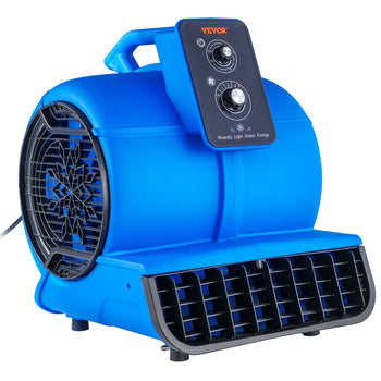 Blue VEVOR air mover with adjustable speed dial, durable plastic construction, ideal for drying and ventilation.