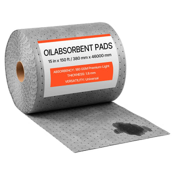 Oil & Water Absorbent Pads, 15 in x 150 ft 1-Roll, Medium-Duty Spill Absorbing Pads, Universal for Gasoline, Engine, Oil, Water, Coolant, Durable PP Spill Control Mats for Garage Workshop