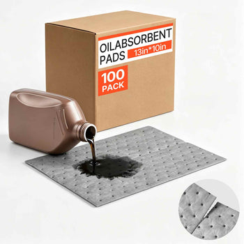 Oil & Water Absorbent Pads, 13" x 10" 100-Pack, Heavy-Duty Spill Absorbing Pads, Universal for Gasoline/Engine Oil/Water/Coolant, Durable PP Spill Control Mats for Garage Workshop Factory
