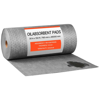 Oil & Water Absorbent Pads, 30 in x 150 ft 1-Roll, Medium-Duty Spill Absorbing Pads, Universal for Gasoline, Engine, Oil, Water, Coolant, Durable PP Spill Control Mats for Garage Workshop