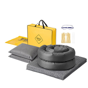 Complete Spill Absorbent Kit for Oil & Water, 20PCS Medium-Duty Spill Absorbent Pads, 2 Socks, 2 Pillows, 2 Hazardous Material Bags, 1 Carrying Bag for Garage Workshop Spill Control & Cleanup