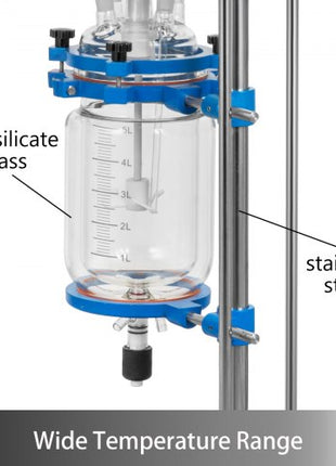 Jacketed Reactor 5L Laboratory Glass Reactor, Jacketed Glass Reactor, Chemical Reaction Vessel, Lab Jacketed Reactor, Reaction Vessel Chemistry, With Digital Display, For Reaction Distillation