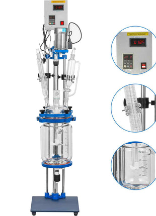 Jacketed Reactor 5L Laboratory Glass Reactor, Jacketed Glass Reactor, Chemical Reaction Vessel, Lab Jacketed Reactor, Reaction Vessel Chemistry, With Digital Display, For Reaction Distillation