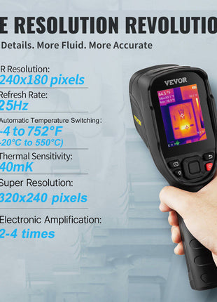 Thermal Imaging Camera, 320 x 240 Pixels Super Resolution, 25Hz Refresh Rate Infrared Camera with -4 to 752°F Temperature Range, 32G Built-in SD Card, and Rechargeable Li-ion Battery