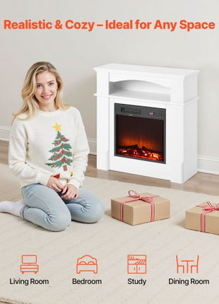 33 inch Freestanding Fireplaces, 1500W 5120BTU Fake Electric Fireplace Stove Heater with Mantel, Overheating Protection, Adjustable Flames,Timer, Remote, for Living Room,Bedroom,White