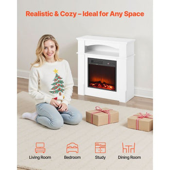 33 inch Freestanding Fireplaces, 1500W 5120BTU Fake Electric Fireplace Stove Heater with Mantel, Overheating Protection, Adjustable Flames,Timer, Remote, for Living Room,Bedroom,White