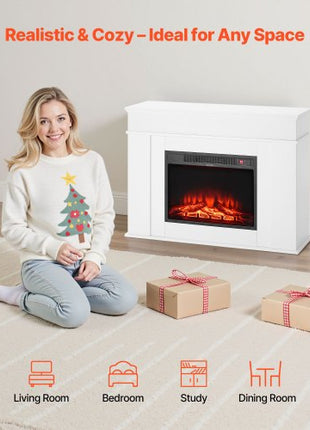 43 inch Freestanding Fireplaces, 1500W 5120BTU Fake Electric Fireplace Stove Heater with Mantel, Overheating Protection, Adjustable Flames,Timer, Remote, for Living Room,Bedroom,White