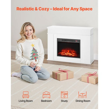 43 inch Freestanding Fireplaces, 1500W 5120BTU Fake Electric Fireplace Stove Heater with Mantel, Overheating Protection, Adjustable Flames,Timer, Remote, for Living Room,Bedroom,White