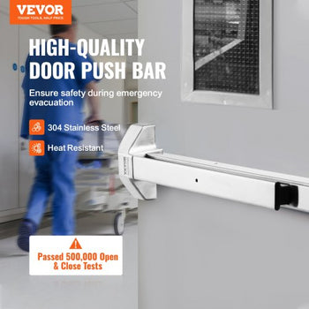 Door Push Bar Panic Exit Device, 31 Stainless Steel Commercial Emergency Exit Door Push Bar with Exterior Lever and 3 Keys, Emergency Exit Door Hardware for 30"-36" Metal Wood Door