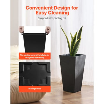 Set of 2 Tall Outdoor Planters 22inch, Large Planters For Outdoor Indoor Plants, Black Tapered Square Front Porch Planters Flower Tree Plant Pots with Modern Design and Built-in Drainage