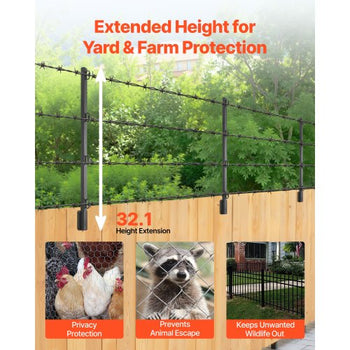 Fence Post Extender, 12 Packs 32.1 in Barbed Wire Arm, Sturdy Steel Fence Height Extender, Flat or Surface Mounted  Barbed Wire Extension Arms, Protect Privacy and Prevent Pets Jumping Off