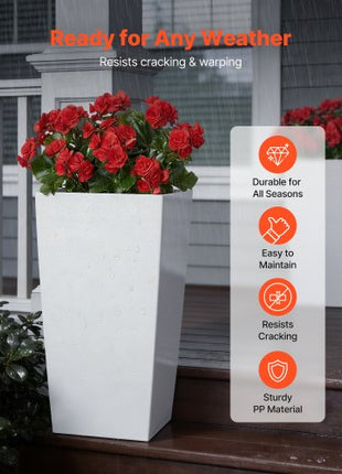 Tall Planters Set of 2, 30 Inch Large Outdoor Taper Planters for Outdoor Indoor Plants, Front Porch Plastic Modern Flower Pots with Casters, Inner Pot & Drainage Holes for Patio, Garden, White