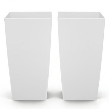 Tall Planters Set of 2, 30 Inch Large Outdoor Taper Planters for Outdoor Indoor Plants, Front Porch Plastic Modern Flower Pots with Casters, Inner Pot & Drainage Holes for Patio, Garden, White