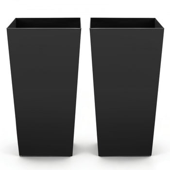 Tall Planters Set of 2, 30 Inch Large Outdoor Taper Planters for Outdoor Indoor Plants, Front Porch Plastic Modern Flower Pots with Casters, Inner Pot & Drainage Holes for Patio, Garden, Black