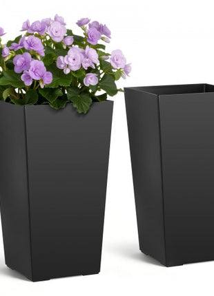 Tall Planters Set of 2, 22 Inch Large Outdoor Taper Planters for Outdoor Indoor Plants, Front Porch Plastic Modern Flower Pots with Casters, Inner Pot & Drainage Holes for Patio, Garden, Black