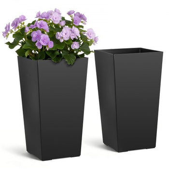 Tall Planters Set of 2, 22 Inch Large Outdoor Taper Planters for Outdoor Indoor Plants, Front Porch Plastic Modern Flower Pots with Casters, Inner Pot & Drainage Holes for Patio, Garden, Black