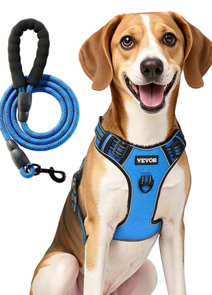 Dog Harness for Large Dogs, No Pull Adjustable Dog Vest Pet Harness, with 5ft Leash, Handle, Metal Rings, Buckles, Reflective Stitching 600D Oxford Fabric, for Training, Walking, and Hiking
