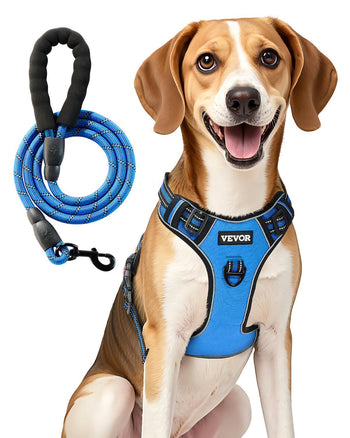 Dog Harness for Large Dogs, No Pull Adjustable Dog Vest Pet Harness, with 5ft Leash, Handle, Metal Rings, Buckles, Reflective Stitching 600D Oxford Fabric, for Training, Walking, and Hiking